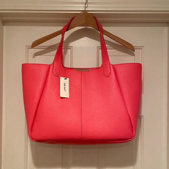 On 34Th Azriell Extra Large Tote Handbag Purse Peony Coral Color Lots Of Pockets - Picture 1 of 16